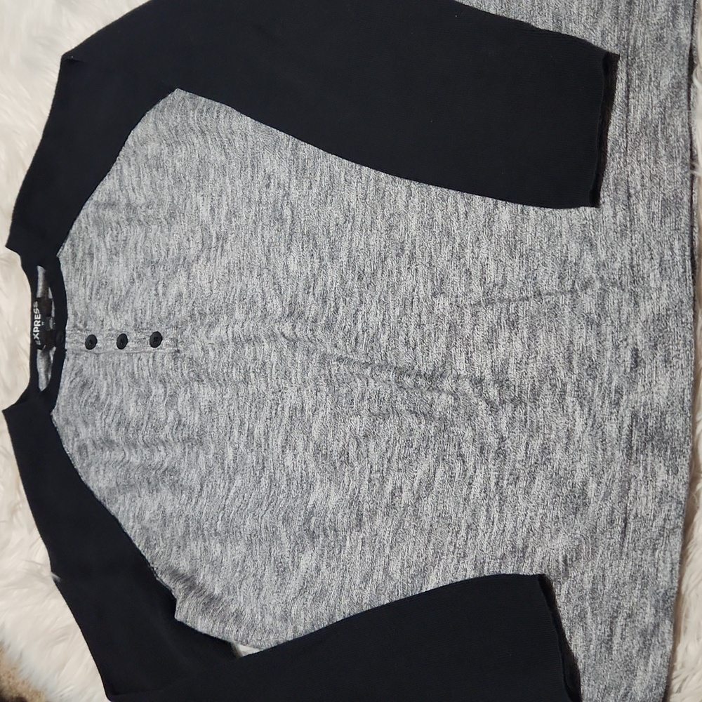 Express Mens Gray/black Henley Sweater- Large
